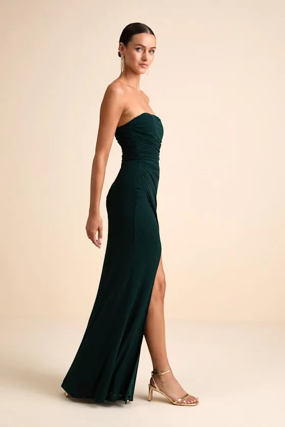 Epitome of Allure Emerald Green Strapless Ruched Tulip Maxi Dres sold by Lulus product image thumbnail 3