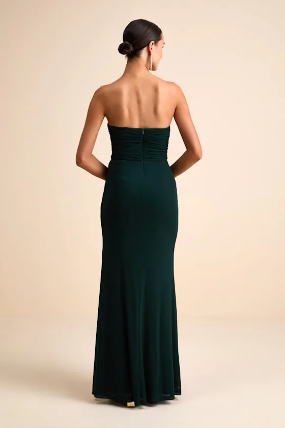 Epitome of Allure Emerald Green Strapless Ruched Tulip Maxi Dres sold by Lulus product image thumbnail 4