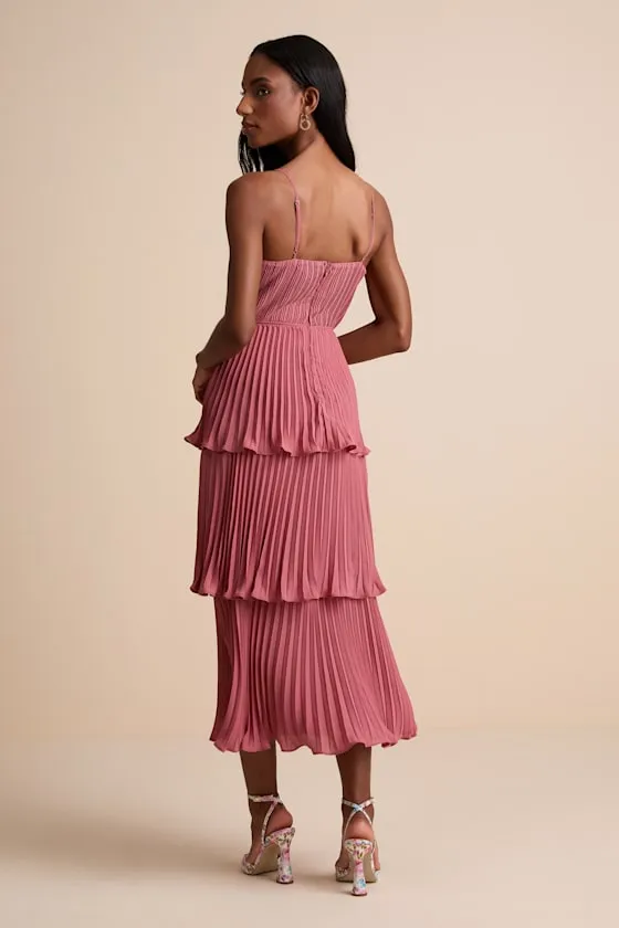 Cascading Crush Rusty Rose Tiered Bustier Midi Dress sold by Lulus product image thumbnail 4
