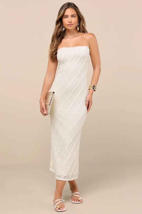 Matilde Ivory Textured Knit Bodycon Midi Dress sold by Lulus