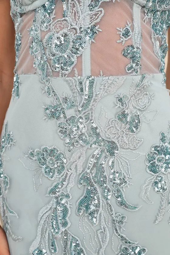 Unreal Date Sage Blue Sequin Embroidered Strapless Mini Dress sold by Lulus product image thumbnail 4