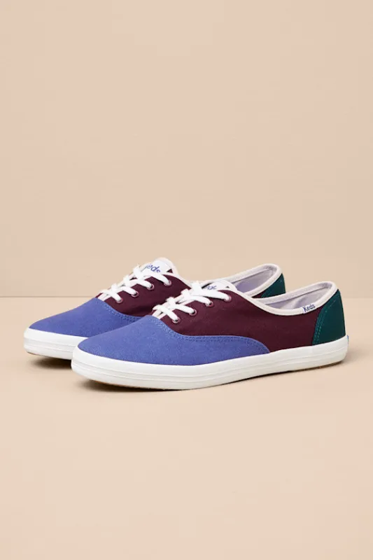 Champion Navy and Burgundy Color Block Sneakers sold by Lulus