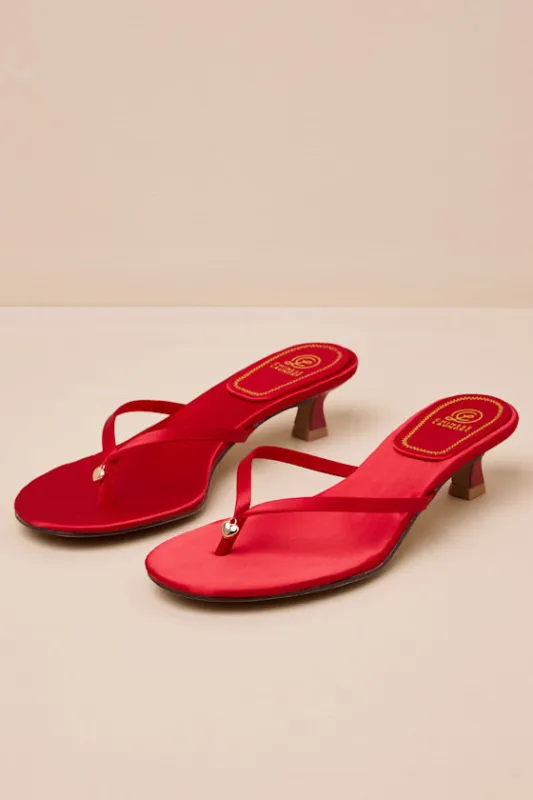 Brissa Red Satin Kitten Heel Thong Sandals sold by Lulus