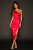 Desirable Dream Red Satin Jacquard Halter Neck Midi Dress sold by Lulus