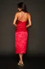 Desirable Dream Red Satin Jacquard Halter Neck Midi Dress sold by Lulus