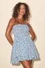 Carson Ivory and Blue Geometric Print Smocked Mini Dress sold by Lulus