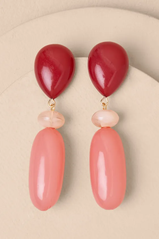 Aveney Red and Pink Beaded Drop Earrings sold by Lulus