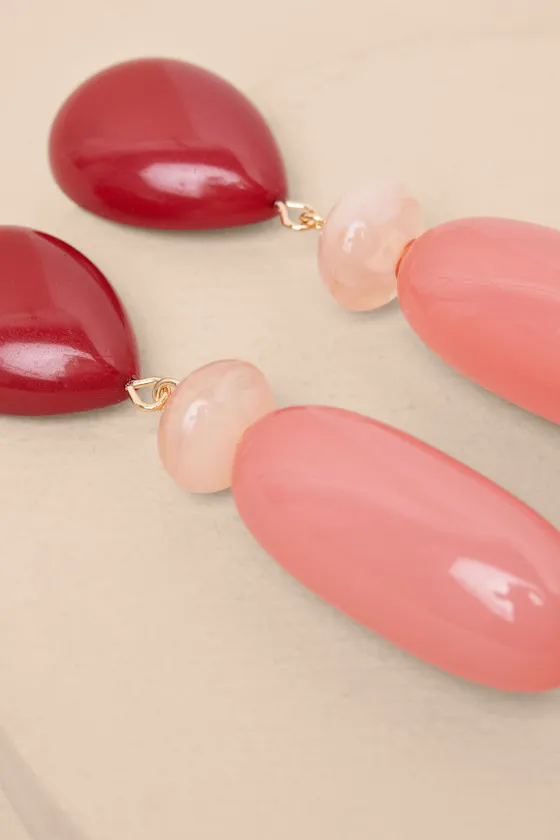 Aveney Red and Pink Beaded Drop Earrings sold by Lulus product image thumbnail 2