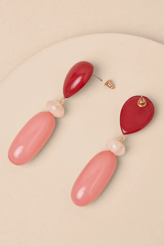 Aveney Red and Pink Beaded Drop Earrings sold by Lulus product image thumbnail 3