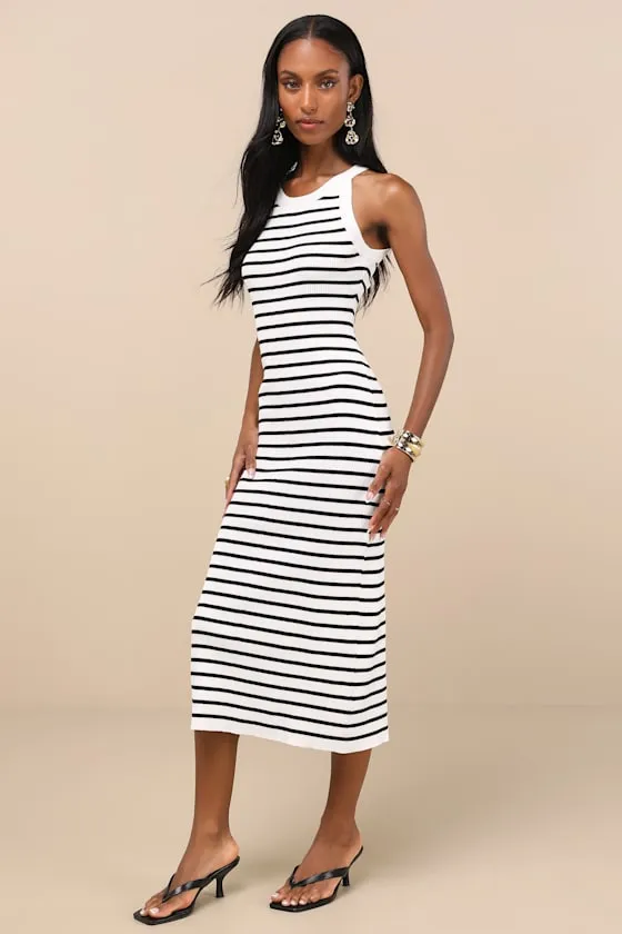 Tove White Striped Ribbed Knit Bodycon Midi Dress sold by Lulus product image thumbnail 3