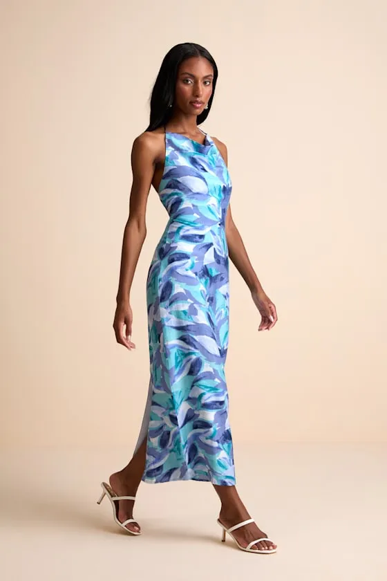 Valdria Blue Abstract Cowl Halter Midi Dress sold by Lulus product image thumbnail 2
