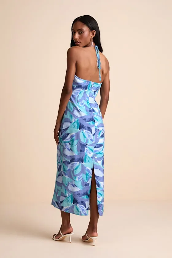 Valdria Blue Abstract Cowl Halter Midi Dress sold by Lulus product image thumbnail 4