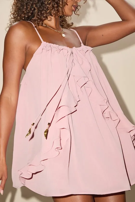 Nessie Pink Sleeveless Ruffled Mini Dress sold by Lulus