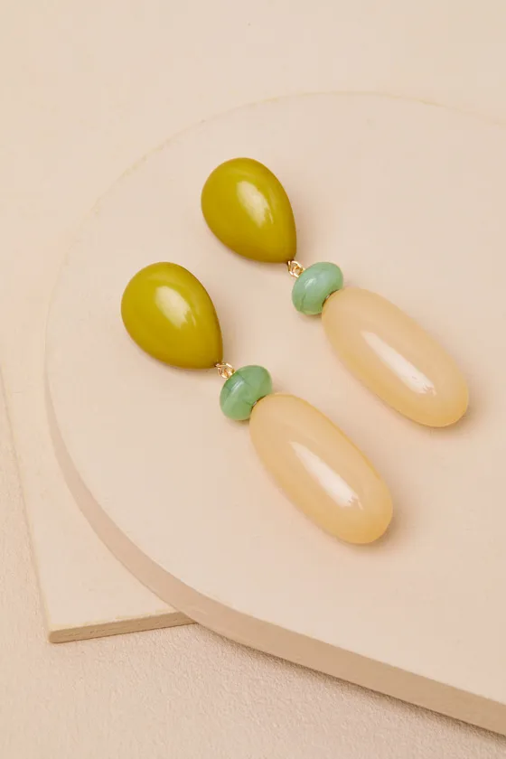 Avaney Chartreuse and Peach Beaded Drop Earrings sold by Lulus