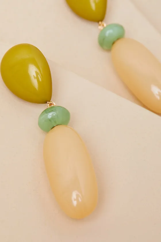 Avaney Chartreuse and Peach Beaded Drop Earrings sold by Lulus product image thumbnail 2