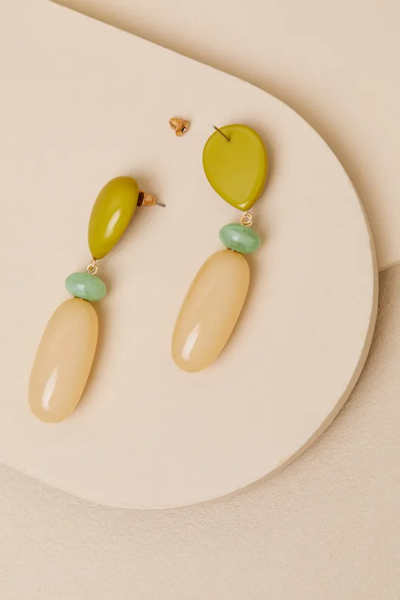 Avaney Chartreuse and Peach Beaded Drop Earrings sold by Lulus product image thumbnail 3