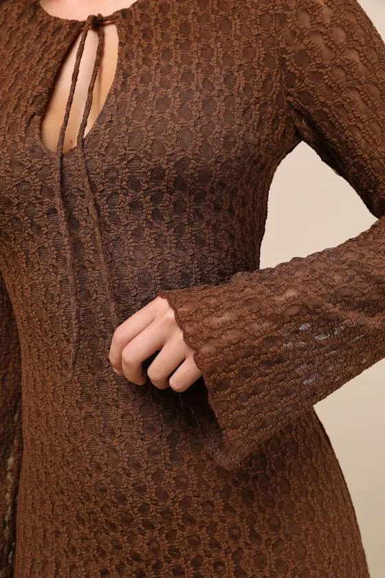 Wivina Brown Crochet Knit Long Sleeve Midi Dress sold by Lulus product image thumbnail 4