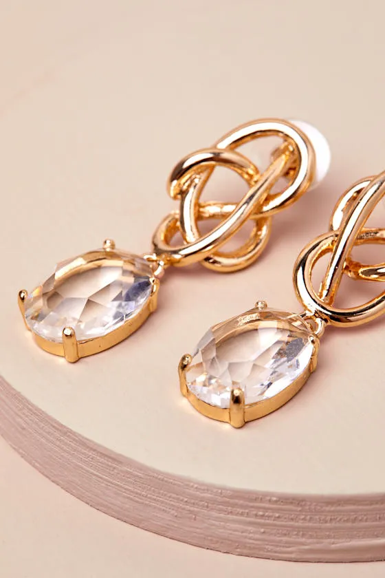 Upscale Delight Gold Twisted Chunky Rhinestone Charm Earrings sold by Lulus product image thumbnail 3