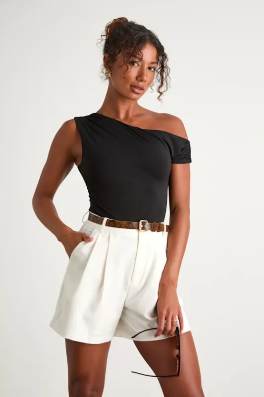 Sharise Ivory Pleated High-Rise Shorts sold by Lulus