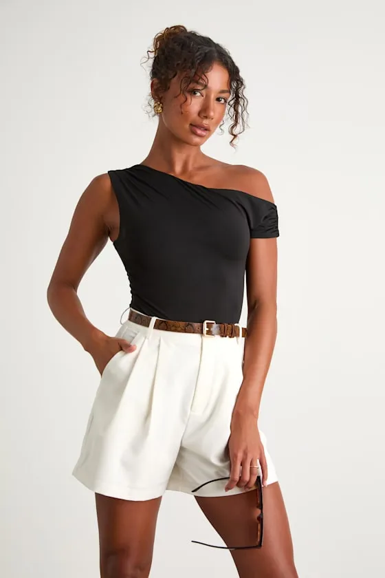 Sharise Ivory Pleated High-Rise Shorts sold by Lulus