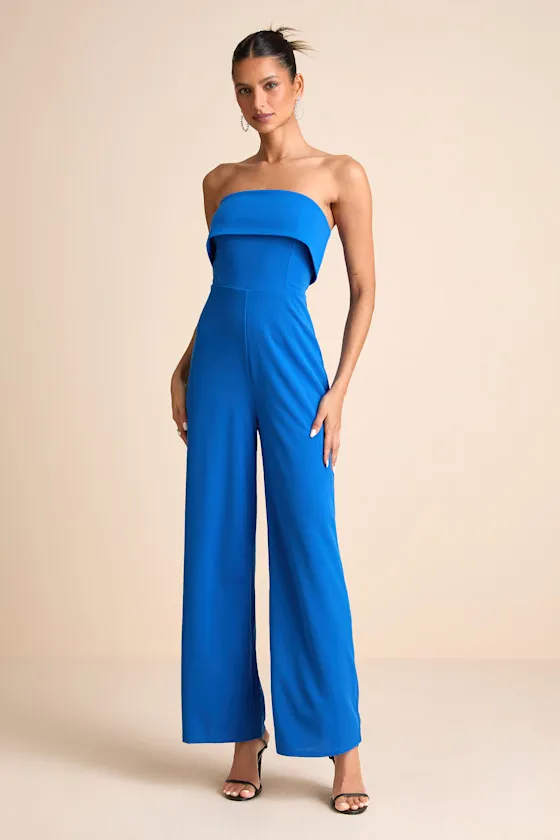 Carmo Blue Strapless Straight Leg Jumpsuit sold by Lulus product image thumbnail 4