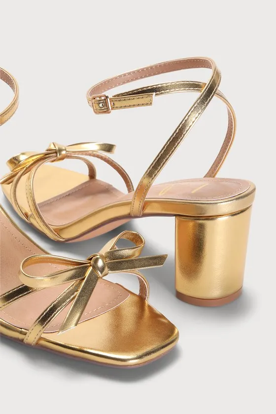 Rezzy Gold Bow Ankle Strap High Heel Sandals sold by Lulus product image thumbnail 4