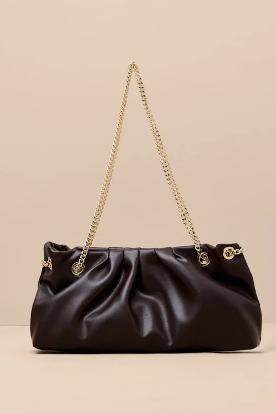 Sabren Dark Brown Pleated Chain Strap Shoulder Bag sold by Lulus