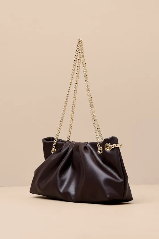 Sabren Dark Brown Pleated Chain Strap Shoulder Bag sold by Lulus product image thumbnail 2
