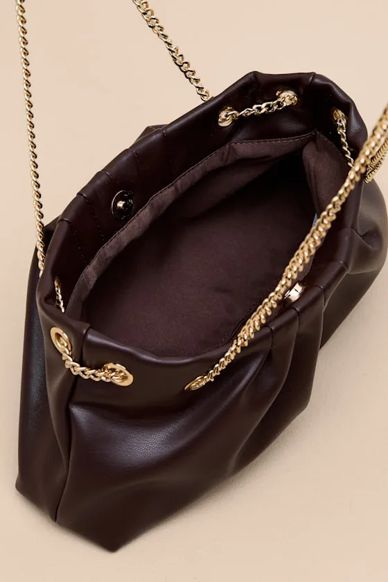 Sabren Dark Brown Pleated Chain Strap Shoulder Bag sold by Lulus product image thumbnail 3