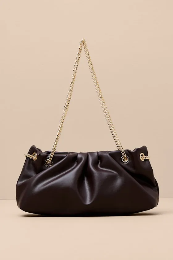 Sabren Dark Brown Pleated Chain Strap Shoulder Bag sold by Lulus product image thumbnail 4