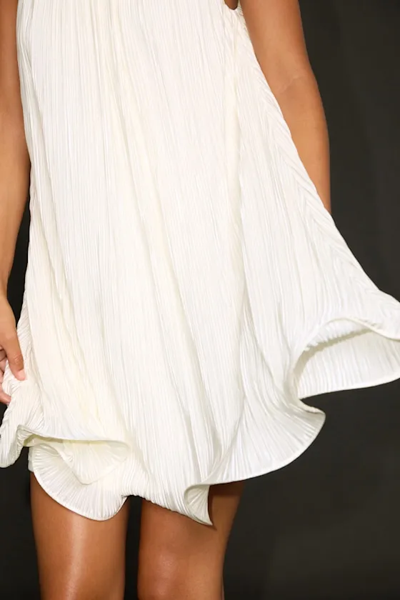 Vaivah White Satin Plisse Mock Neck Swing Mini Dress sold by Lulus product image thumbnail 2