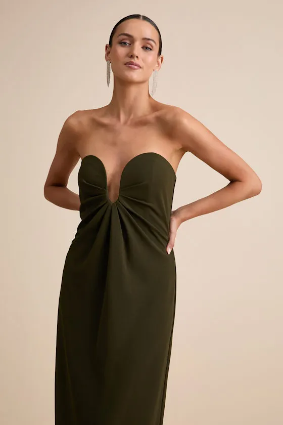 Thula Dark Olive Cutout U-Bar Column Maxi Dress sold by Lulus