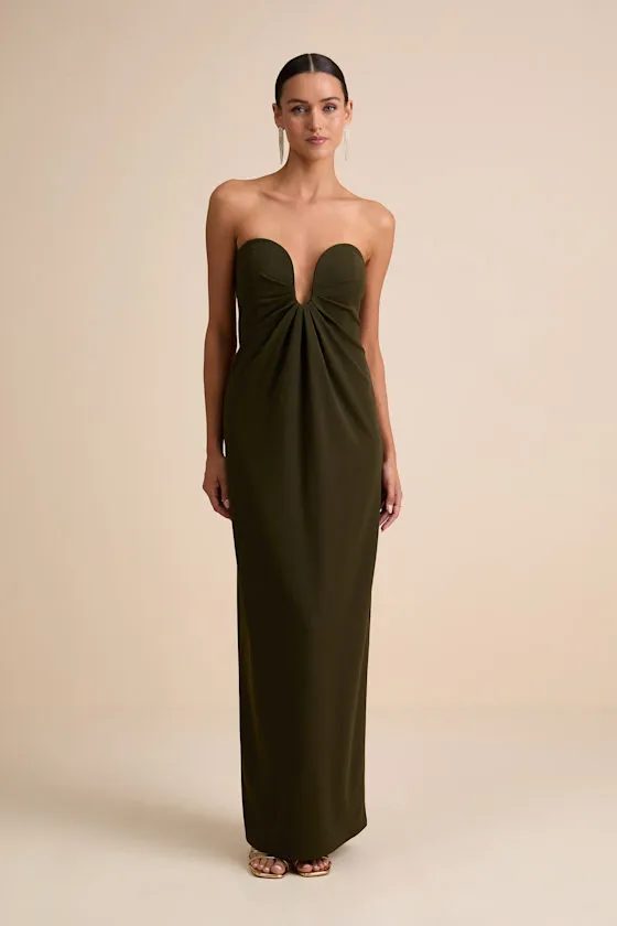 Thula Dark Olive Cutout U-Bar Column Maxi Dress sold by Lulus product image thumbnail 2