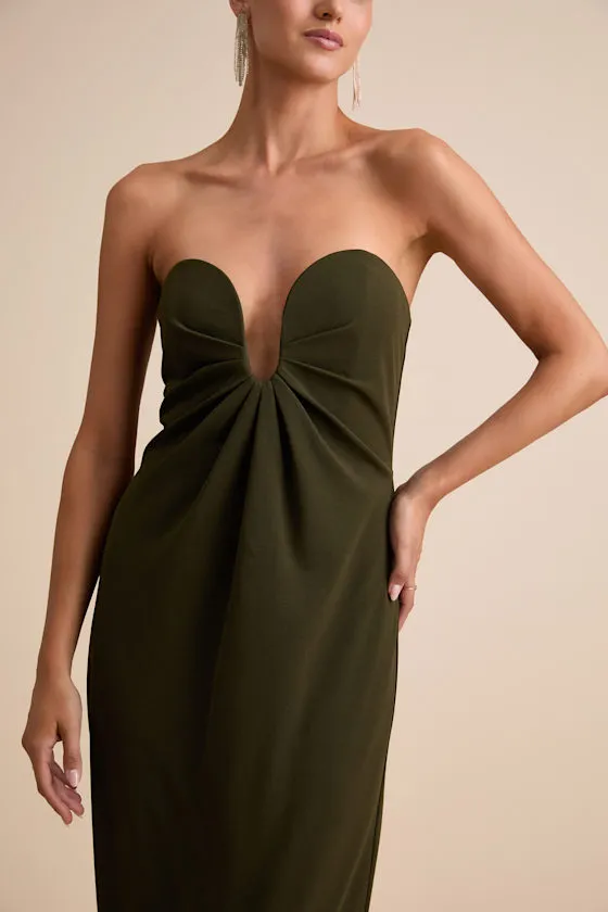 Thula Dark Olive Cutout U-Bar Column Maxi Dress sold by Lulus product image thumbnail 3