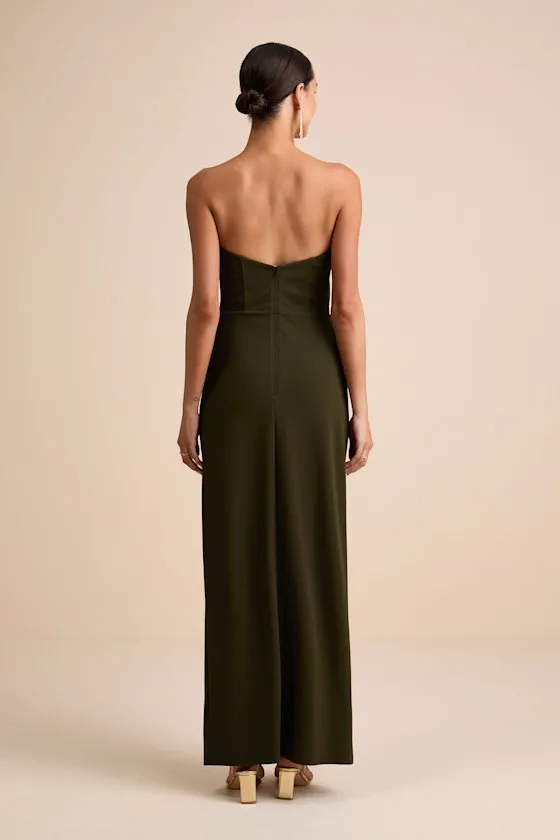 Thula Dark Olive Cutout U-Bar Column Maxi Dress sold by Lulus product image thumbnail 4