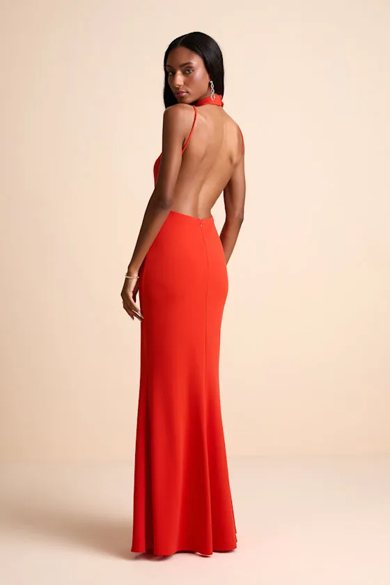 Damaris Bright Orange Mock Neck Backless Maxi Dress sold by Lulus product image thumbnail 3