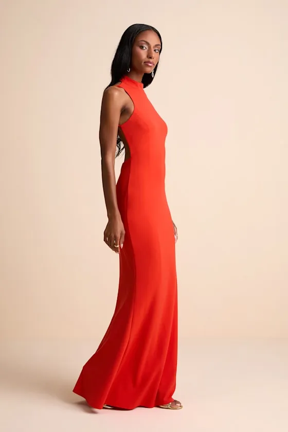 Damaris Bright Orange Mock Neck Backless Maxi Dress sold by Lulus product image thumbnail 4