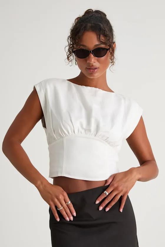 Mavis Ivory Linen Boat Neck Cap Sleeve Top sold by Lulus