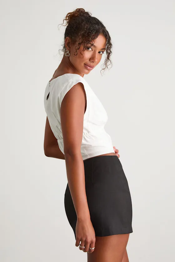 Mavis Ivory Linen Boat Neck Cap Sleeve Top sold by Lulus product image thumbnail 3