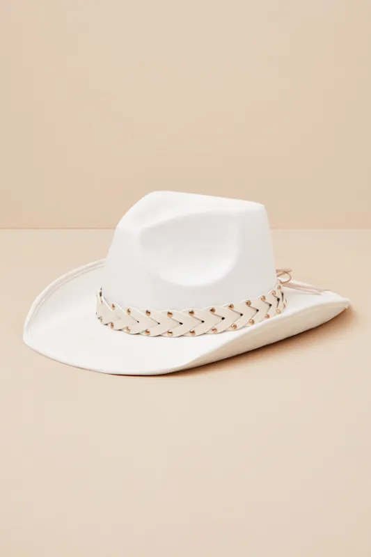 Cherice Ivory Braided Studded Cowboy Hat sold by Lulus