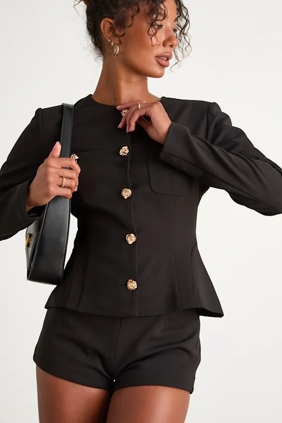 Lynn Black Rosette Button-Front Blazer sold by Lulus product image thumbnail 2