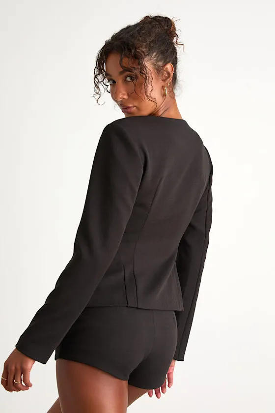 Lynn Black Rosette Button-Front Blazer sold by Lulus product image thumbnail 3