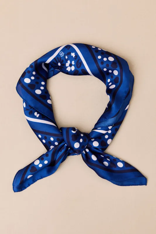 Landa Blue Floral Bandana Satin Scarf sold by Lulus