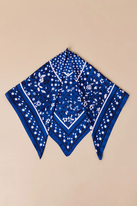 Landa Blue Floral Bandana Satin Scarf sold by Lulus product image thumbnail 2
