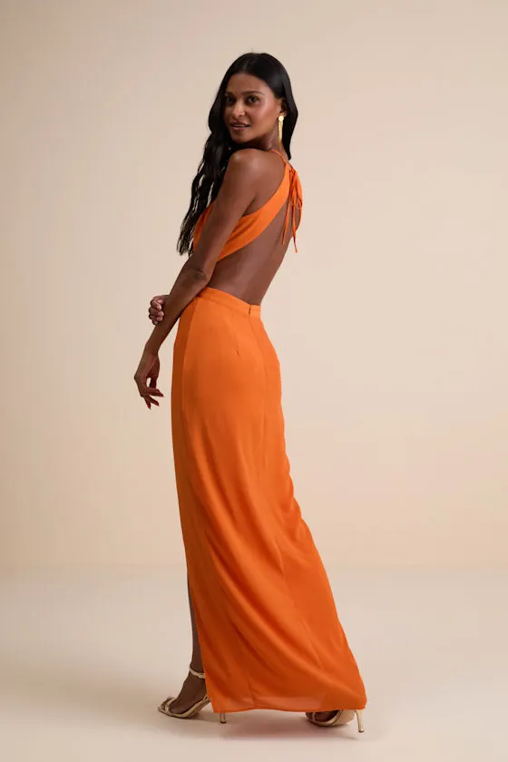 Nettie Orange Halter Backless Maxi Dress sold by Lulus product image thumbnail 3
