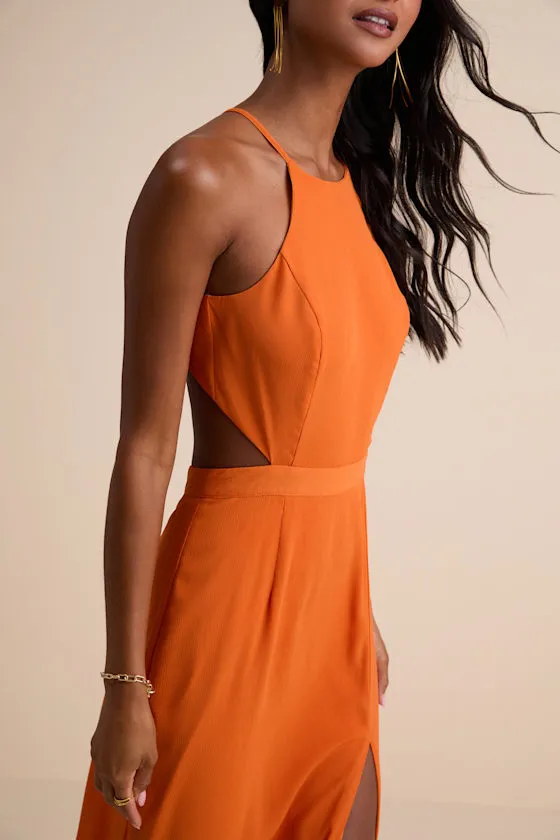 Nettie Orange Halter Backless Maxi Dress sold by Lulus product image thumbnail 4