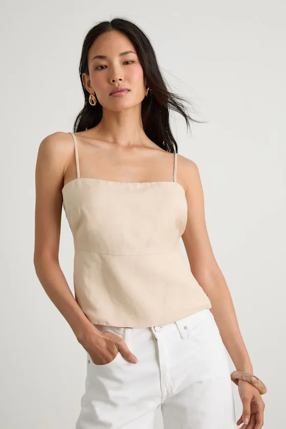 Wyrnn Beige Linen Tie-Back Tank Top sold by Lulus