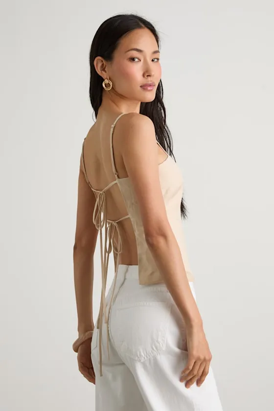 Wyrnn Beige Linen Tie-Back Tank Top sold by Lulus product image thumbnail 2