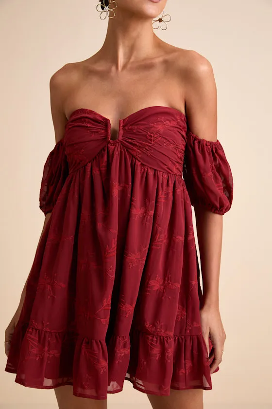 Cutest Icon Rust Red Embroidered Off-the-Shoulder Mini Dress sold by Lulus product image thumbnail 2