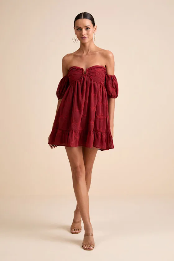 Cutest Icon Rust Red Embroidered Off-the-Shoulder Mini Dress sold by Lulus product image thumbnail 4